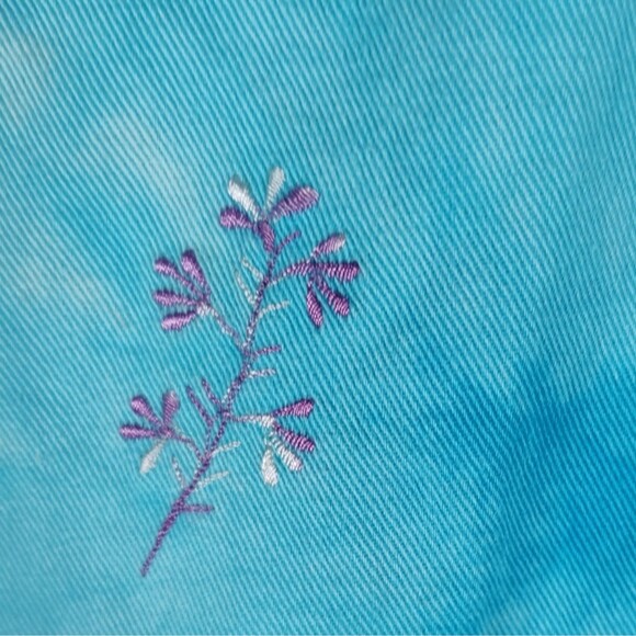 Vintage 90s Embroidered Midi Shift Dress Size L Blue Cotton Twill Tie Dye - Picture 10 of 11